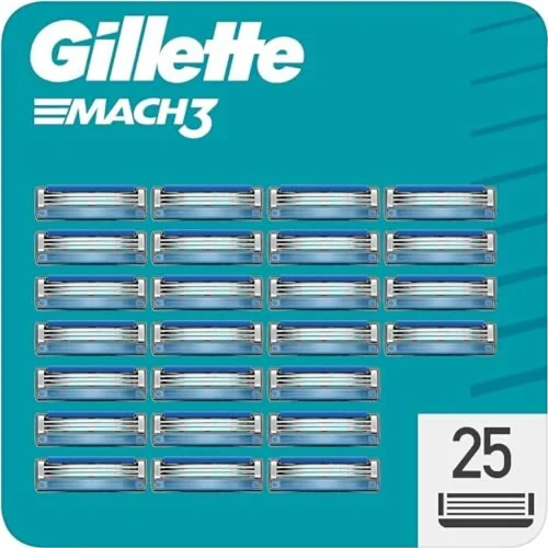 Gillette Mach3 razor blades, 25 replacement blades for men's triple-blade razors