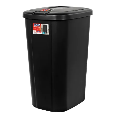 Hefty Kitchen Trash Can, 13.3 Gallon Plastic Touch Top Garbage Bin with Push Button Lid, Black