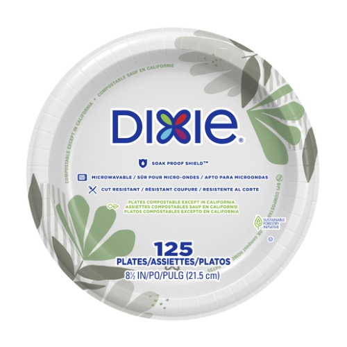 Dixie Round Plates, Mediumweight, Paper, 8 1/2", Pathways, 125/Pack