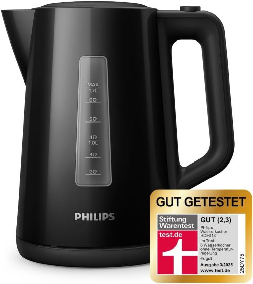 Philips Kettle - 1.7 L Capacity with Control Indicator, Pirouette Base, Black (HD9318/20)
