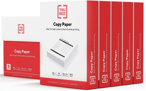 TRU RED Copy Paper, 8.5" x 11" Sheet Size, 92 Brightness, 20 lbs., Smooth Finish White Paper (500 Sheets/Ream, 5 Reams/Carton)
