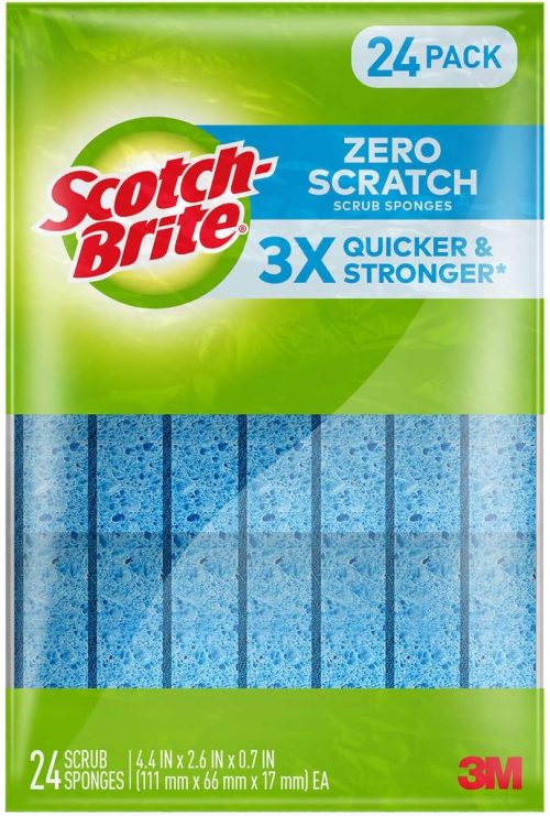 Scotch-Brite Scrub Sponges, Zero Scratch, Blue, 24 Count