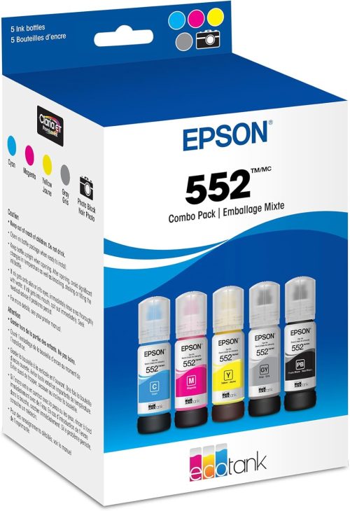 EPSON 552 EcoTank Ink Ultra-high Capacity Bottle Five Color Combo Pack (T552920-S)