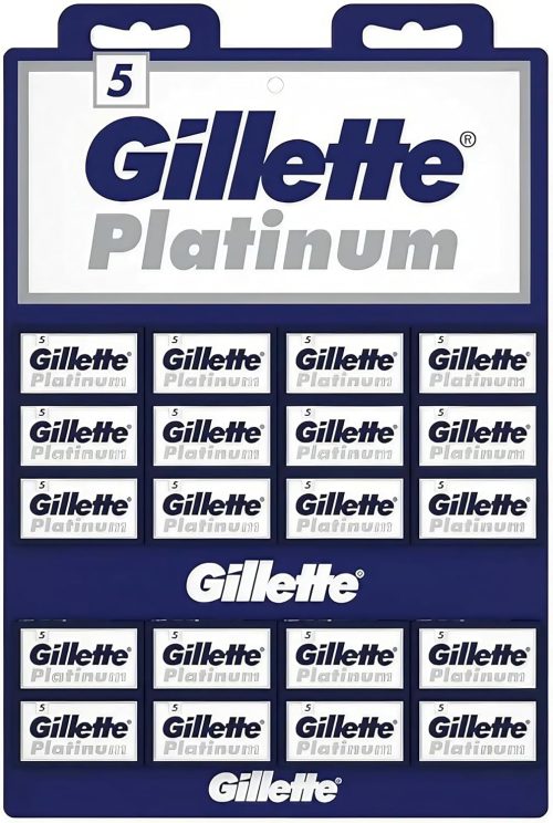 Gillette 100 Platinum Blue Double Edge Safety Razor Blades, 20 x 5