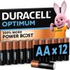 Duracell Optimum AA Mignon Alkaline Batteries 1.5V LR6 MX1500 Pack of 12