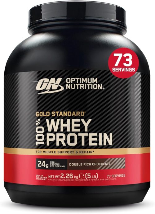 Optimum Nutrition Gold Standard Whey Protein Powder, Double Rich Chocolate, 2.26kg (73 Servings)