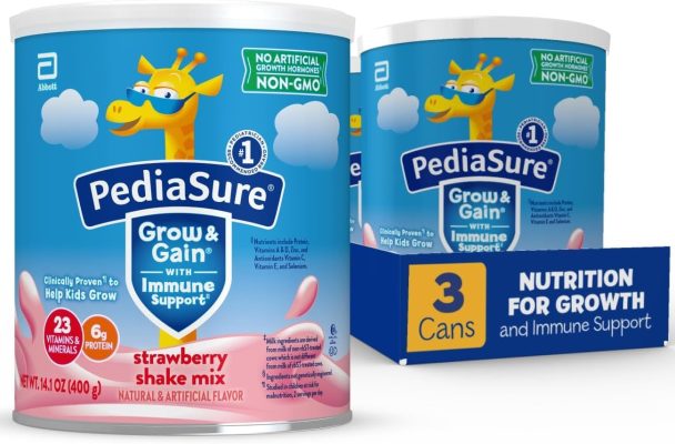 PediaSure Grow & Gain with Immune Support Shake Mix Powder Strawberry 14.1 oz Can Pack of 3 wholesale