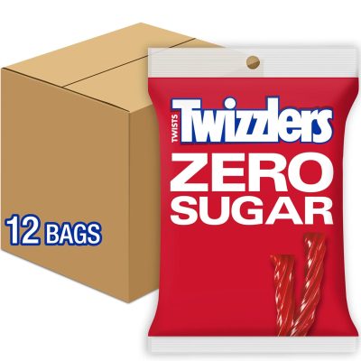 TWIZZLERS Zero Sugar Twists Strawberry Flavored Licorice Style Chewy Candy Bags 5 oz (12 Count) wholesale