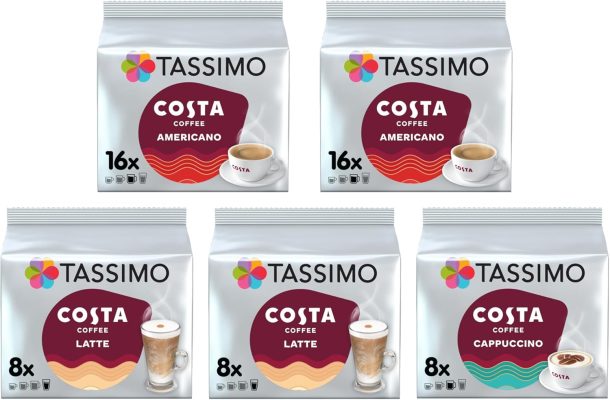 Tassimo Costa Favourites Variety Pack Coffee Pods (Pack of 5, Total 56 Capsules) wholesale