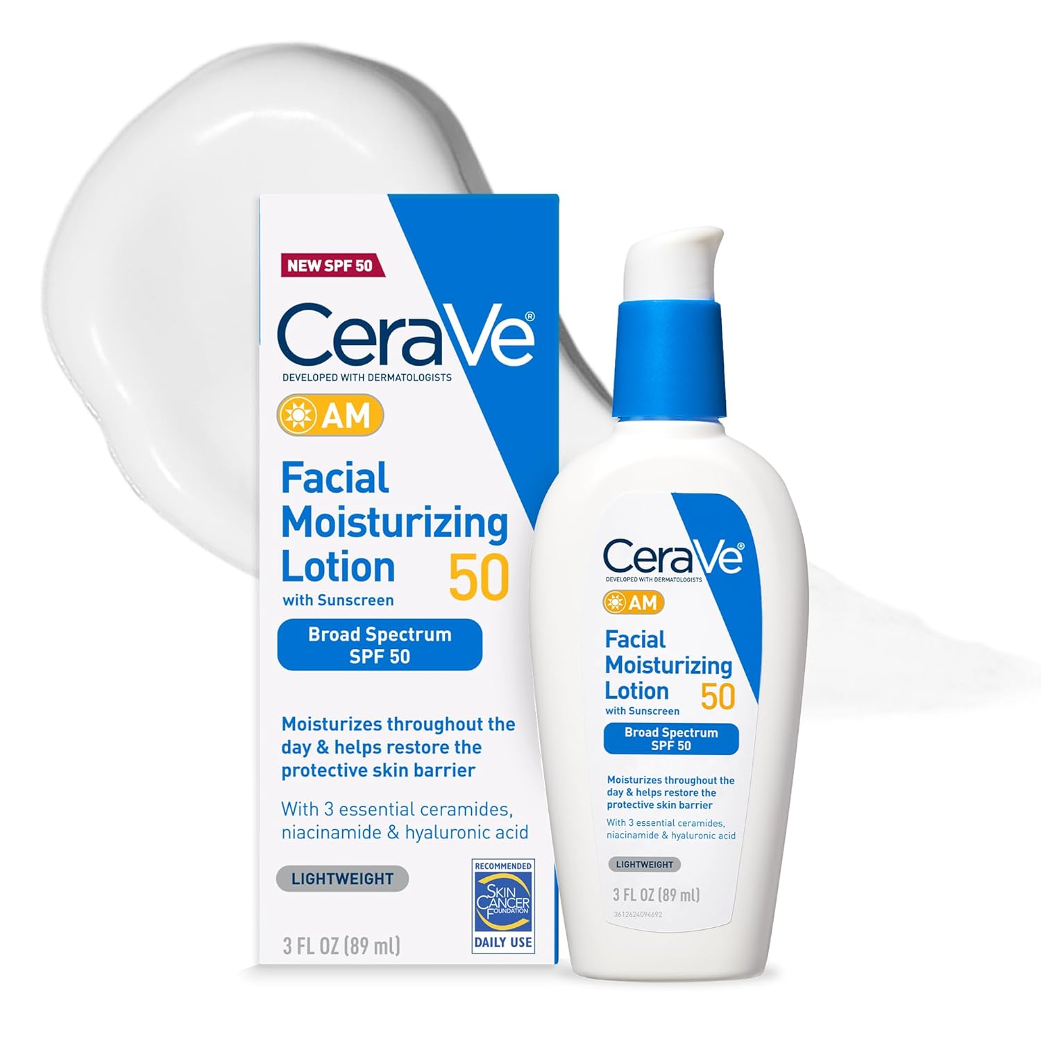 CeraVe AM Facial Moisturizing Lotion SPF 50, 3 fl oz / 89 ml
