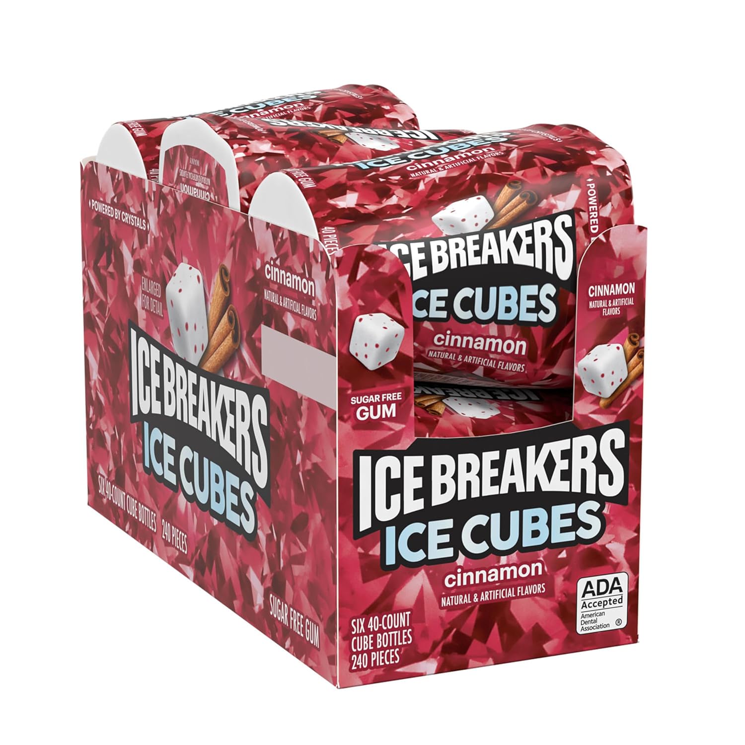 ICE BREAKERS Ice Cubes Cinnamon Flavored Sugar Free Chewing Gum Bottles, 3.24 oz (6 Count, 40 Pieces)