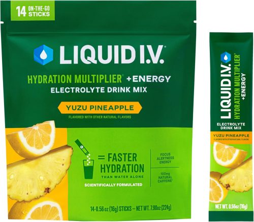 Liquid I.V. Hydration Multiplier +Energy Yuzu Pineapple Electrolyte Powder Drink Mix (14 Servings)