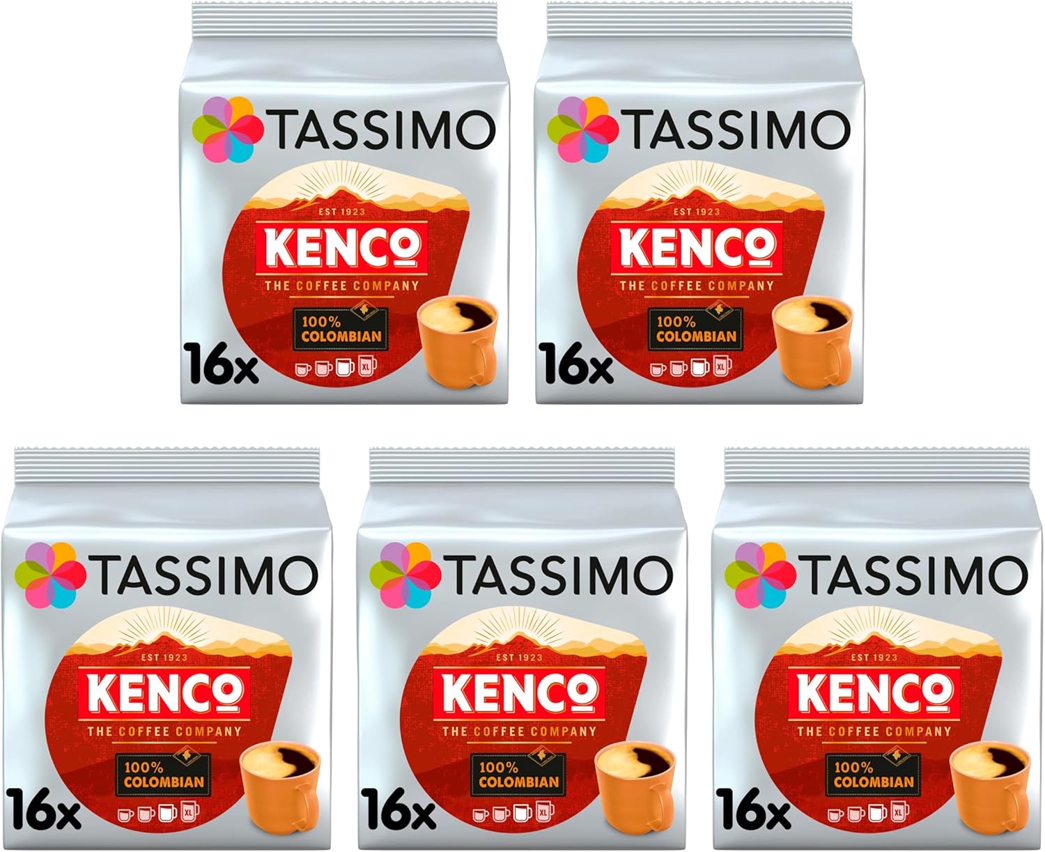 Tassimo Kenco Colombian Coffee Pods x16 (Pack of 5, Total 80 Drinks)