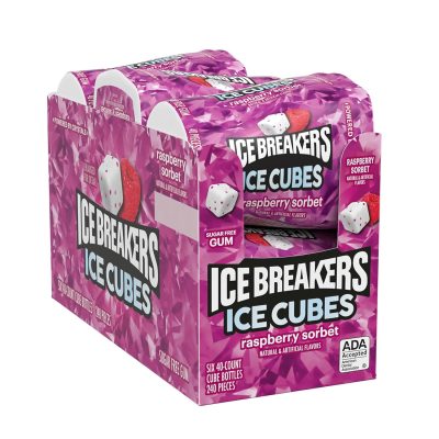ICE BREAKERS Ice Cubes Raspberry Sorbet Flavored Sugar Free Chewing Gum Bottles 3.24 oz (6 Count, 40 Pieces) wholesale