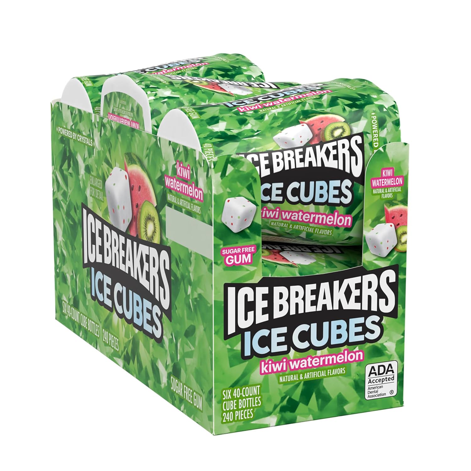 ICE BREAKERS Ice Cubes Kiwi Watermelon Flavored Sugar Free Chewing Gum Bottles, 3.24 oz (6 Count, 40 Pieces)