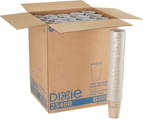 Dixie EcoSmart 100% Recycled Fiber Hot Cups, 16 Oz, 50 Cups Per Sleeve, 20 Sleeves Per Case, 1,000 Cups Per Case