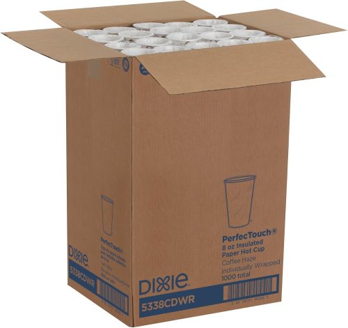 Dixie PerfecTouch Individually Wrapped Insulated Paper Hot Cup by GP PRO (Georgia-Pacific), 8 Oz, Model 5338CDWR, 1,000 Cups Per Case (50 Cups Per Sleeve, 20 Sleeves Per Case)