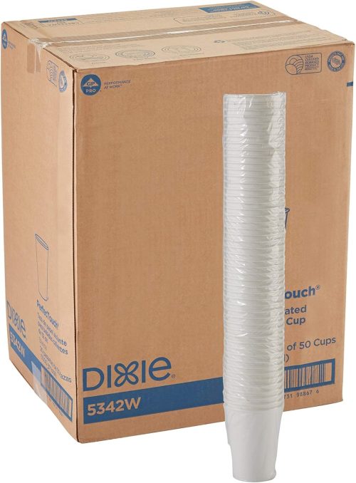 Dixie PerfecTouch 12 Oz. Insulated Paper Hot Coffee Cups by GP PRO (Georgia-Pacific), White, Model 5342W, 1,000 Cups (50 Cups Per Sleeve, 20 Sleeves Per Case)