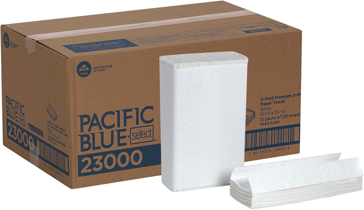 Pacific Blue Select Premium 2-Ply C-Fold Paper Towels by GP PRO (Georgia-Pacific), White, Model 23000, 120 Towels Per Pack, 12 Packs Per Case