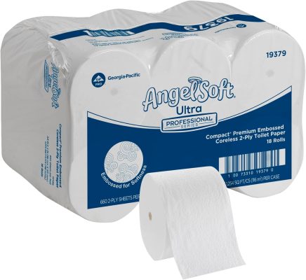 Angel Soft Ultra Professional Series Compact High Capacity Embossed Toilet Paper, Coreless, 2-Ply, 660 Sheets Per Roll, 18 Rolls Per Case wholesale