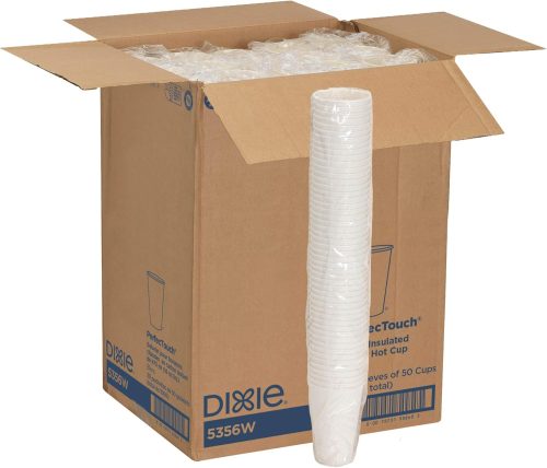 Dixie PerfecTouch 16 Oz Insulated Paper Hot Coffee Cups, White, 50 Cups Per Pack, 20 Packs Per Case