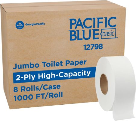 Georgia-Pacific Pacific Blue Basic 2-Ply Jumbo Jr. 9" Toilet Paper Model 12798, 1,000 Linear Feet Per Roll, 8 Rolls Per Case wholesale