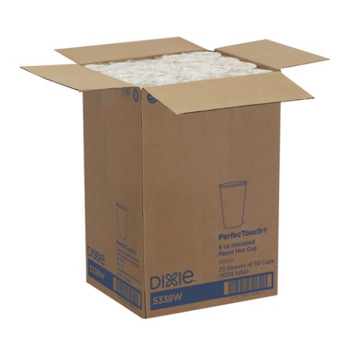 Dixie PerfecTouch 8 Oz. Insulated Paper Hot Cup by GP PRO (Georgia-Pacific), White, Model 5338W, 1,000 Cups (50 Cups Per Sleeve, 20 Sleeves Per Case)
