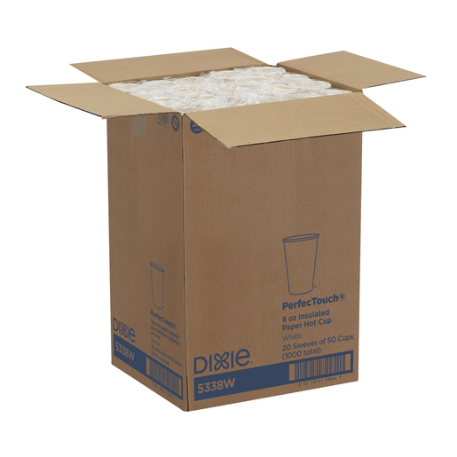 Dixie PerfecTouch 8 Oz. Insulated Paper Hot Cup by GP PRO (Georgia-Pacific), White, Model 5338W, 1,000 Cups (50 Cups Per Sleeve, 20 Sleeves Per Case)