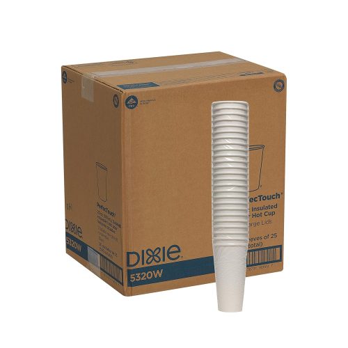 Dixie PerfecTouch 20 Oz. Insulated Paper Hot Coffee Cup by GP PRO (Georgia-Pacific), White, Model 5320W, 500 Count (25 Cups Per Sleeve, 20 Sleeves Per Case)