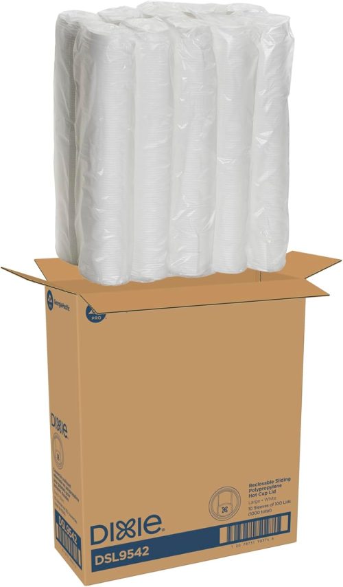 Dixie Reclosable Sliding Polypropylene Hot Cup Lids by GP PRO, Large, White, 1,000 Count (100 Lids Per Sleeve, 10 Sleeves Per Case)