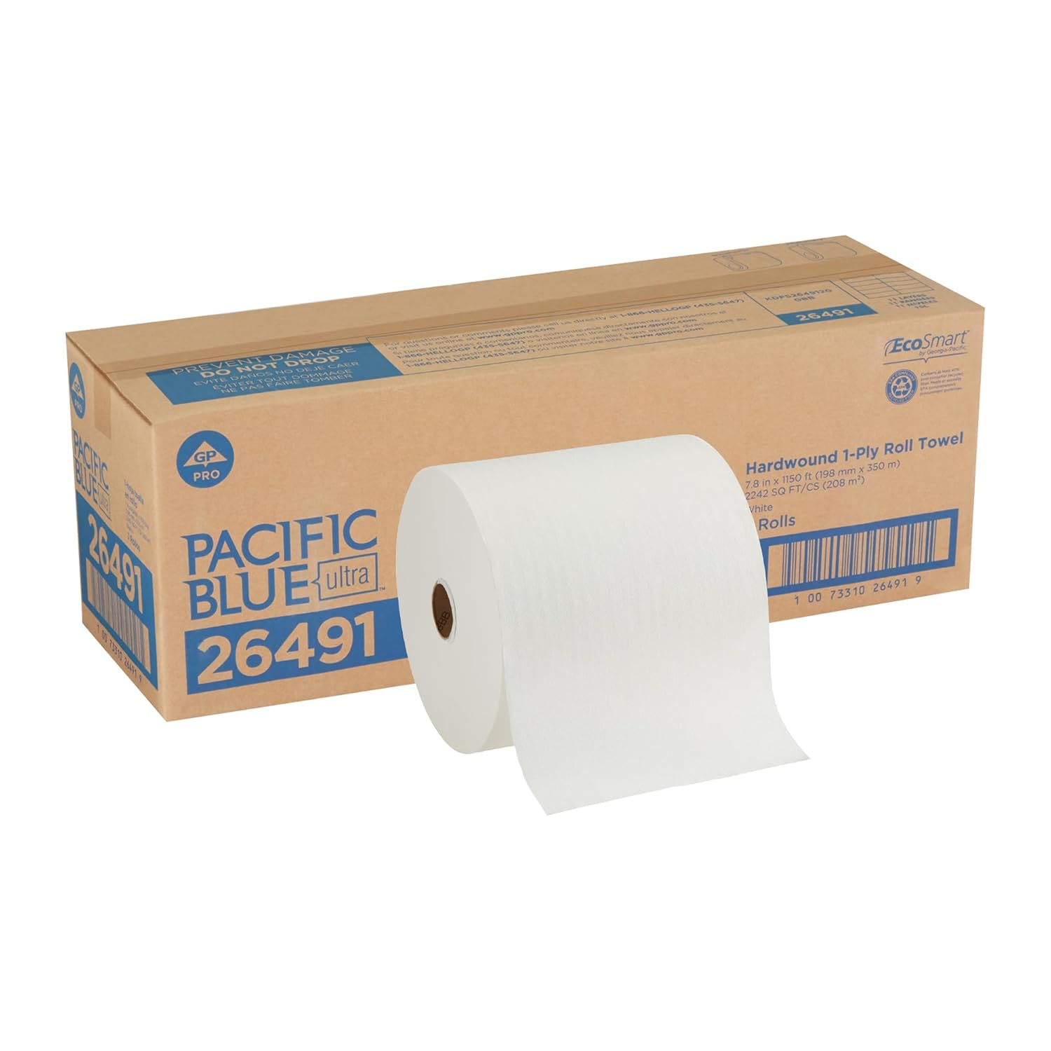 Pacific Blue Ultra 8” High-Capacity Recycled Paper Towel Rolls by GP PRO (Georgia-Pacific), White, 26491, 1,150 Linear Feet Per Roll, 3 Rolls Per Case