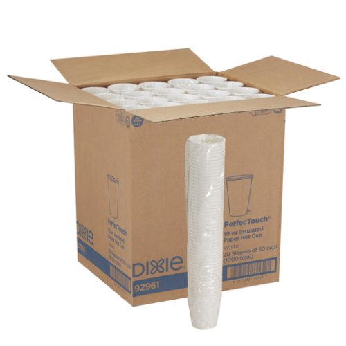 Dixie PerfecTouch 10 Oz Insulated Paper Hot Cups by GP PRO, White, Fit Large Lids, 1,000 Count (50 Cups Per Sleeve, 20 Sleeves Per Case)