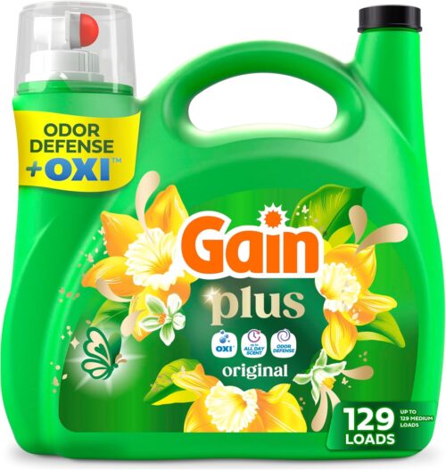 Gain Plus Liquid Laundry Detergent, Cleaner, Fresher, Now with Oxi, Original Scent, 170 fl oz, 129 Loads