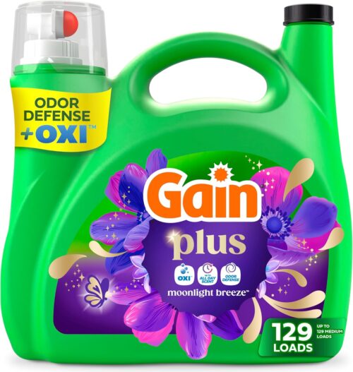 Gain Plus Liquid Laundry Detergent, Cleaner, Fresher, Now with Oxi, Moonlight Breeze Scent, 170 fl oz, 129 Loads