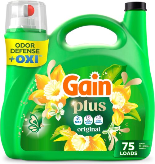 Gain Plus Liquid Laundry Detergent, Cleaner, Fresher, Now with Oxi, Original Scent, 99 fl oz, 75 Loads
