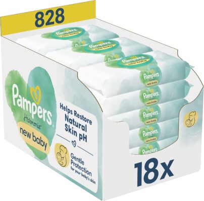 Pampers Harmonie New Baby Wipes Plastic Free (18 Packs of 46 = 828 Baby Wet Wipes wholesale