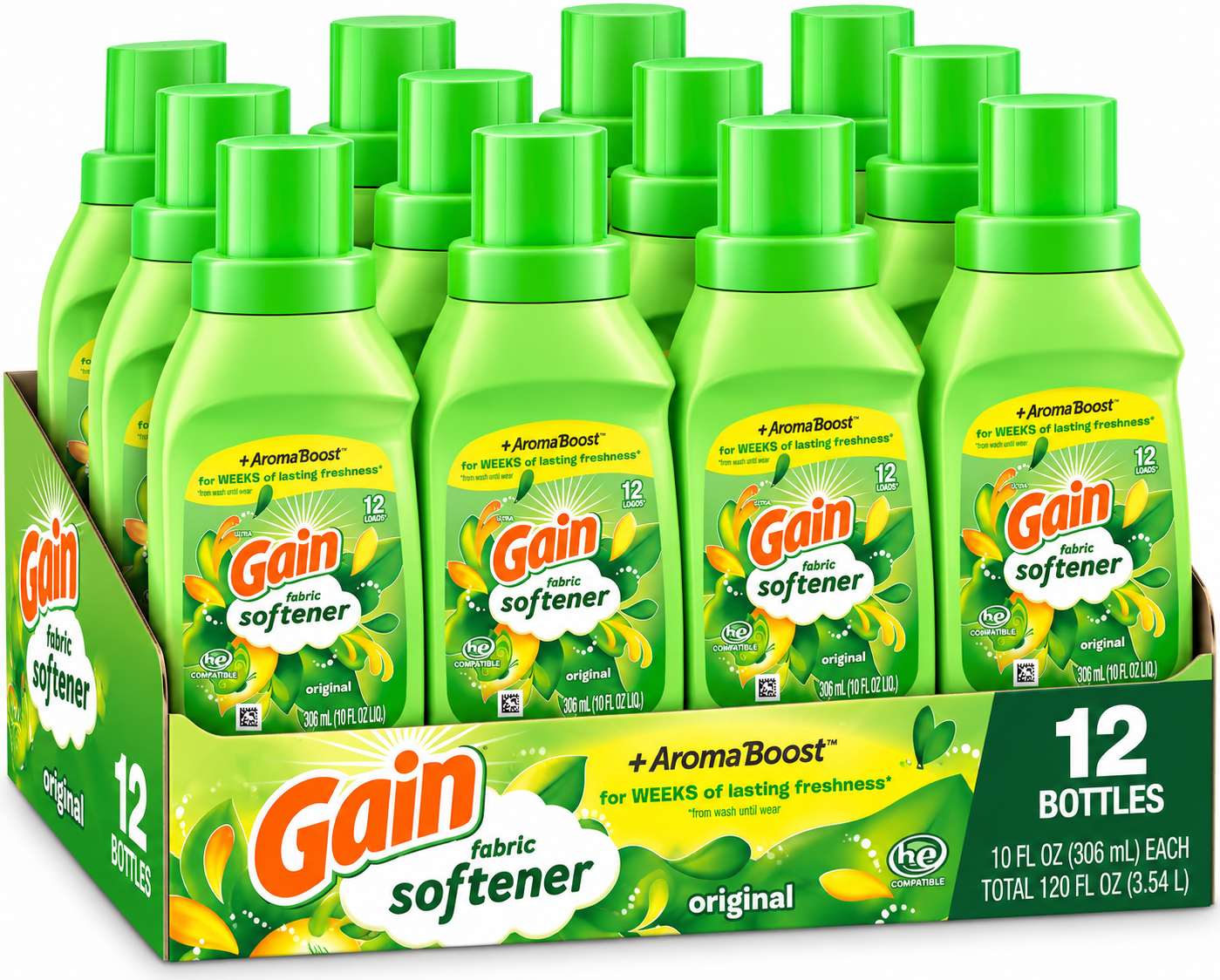 Gain Fabric Softener + Aroma Boost, Original Scent, 10 fl oz – Pack of 12