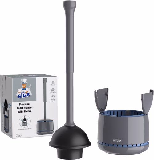 MR.SIGA Toilet Plunger with Holder, Plungers for Bathroom Heavy Duty, Gray