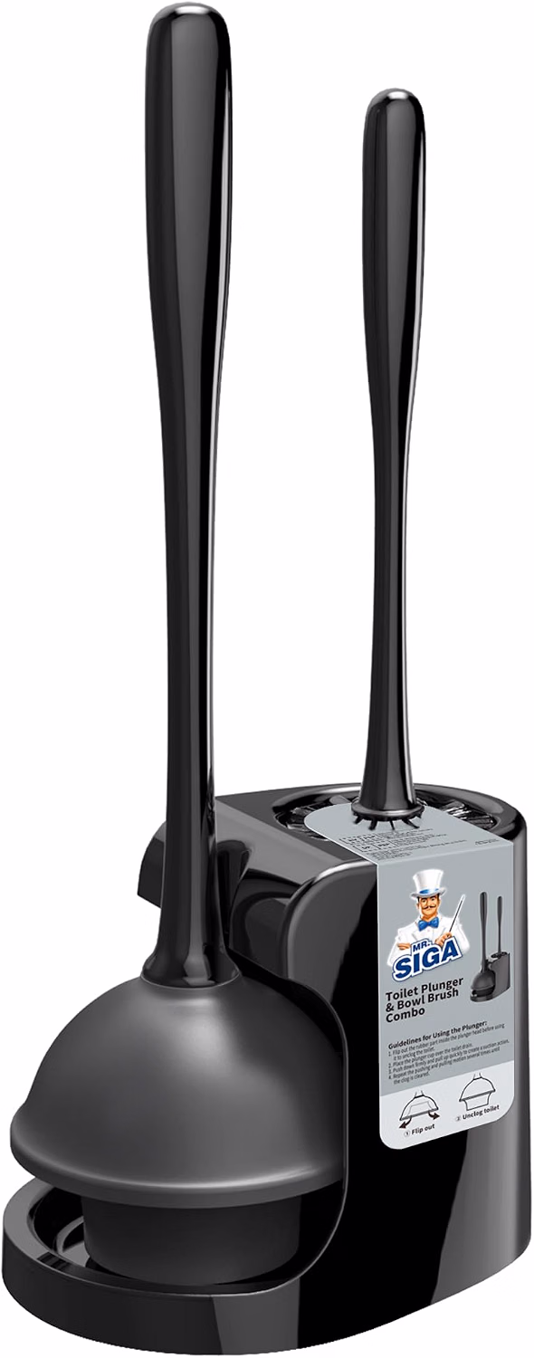 MR.SIGA Toilet Plunger and Bowl Brush Combo for Bathroom Cleaning, Black