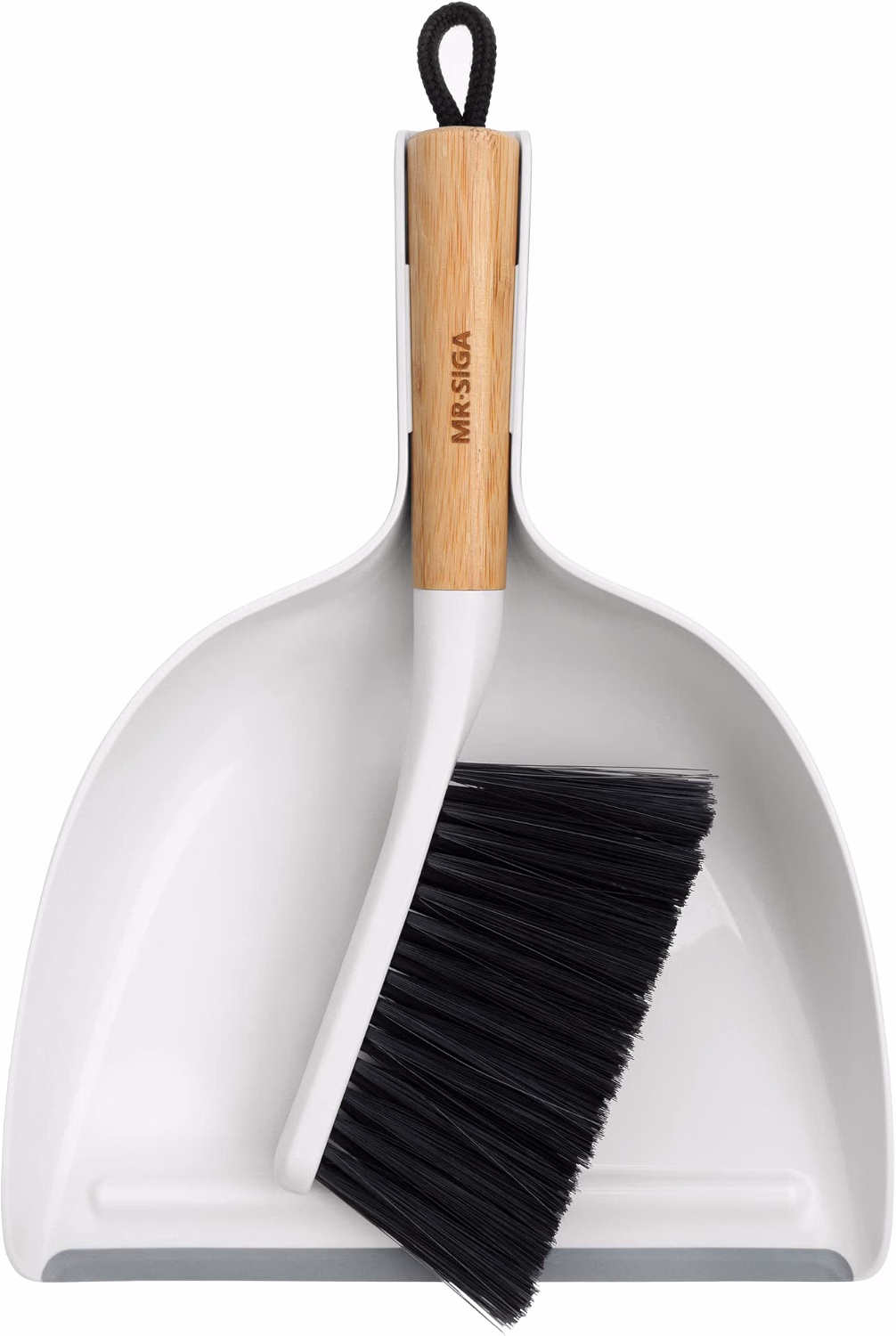 MR.SIGA Dustpan and Brush Set, Bamboo Handle, White, 1 Set