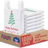 Fuxury 1000 Count Happy Holiday Christmas Tree Plastic Bags with Handles 11.5 x 6.5 x 21" White