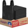 Fuxury 1000 Count Black Plastic Grocery Shopping T-shirt Bags with Handles 11.5" x 6.5" x 21"
