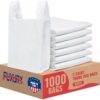 Fuxury Plastic Bags White (Plain) with Handles 1000 Pack 11.5”x 6.5" x 21”