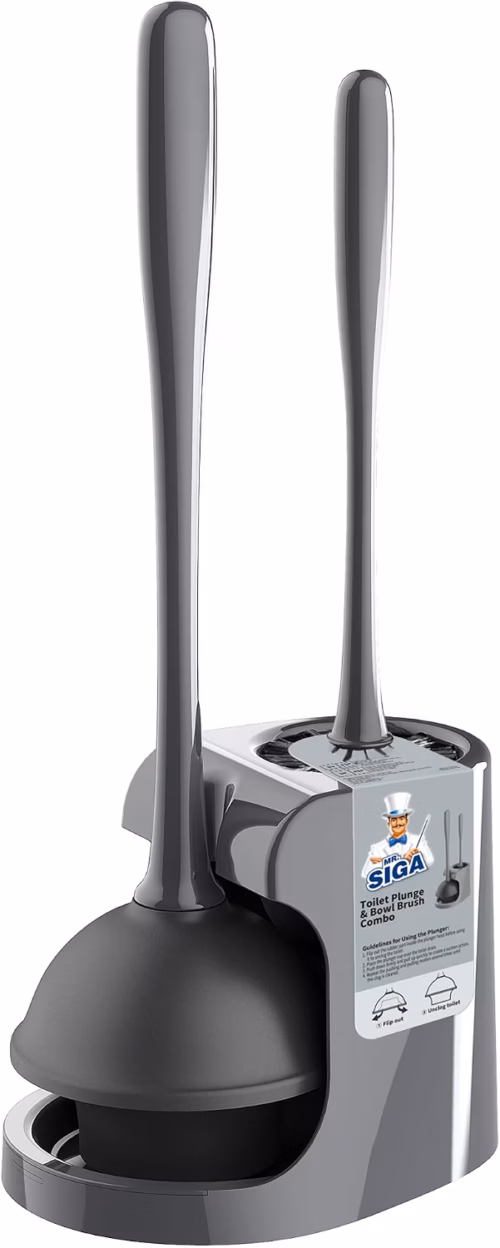 MR.SIGA Toilet Plunger and Bowl Brush Combo for Bathroom Cleaning, Gray