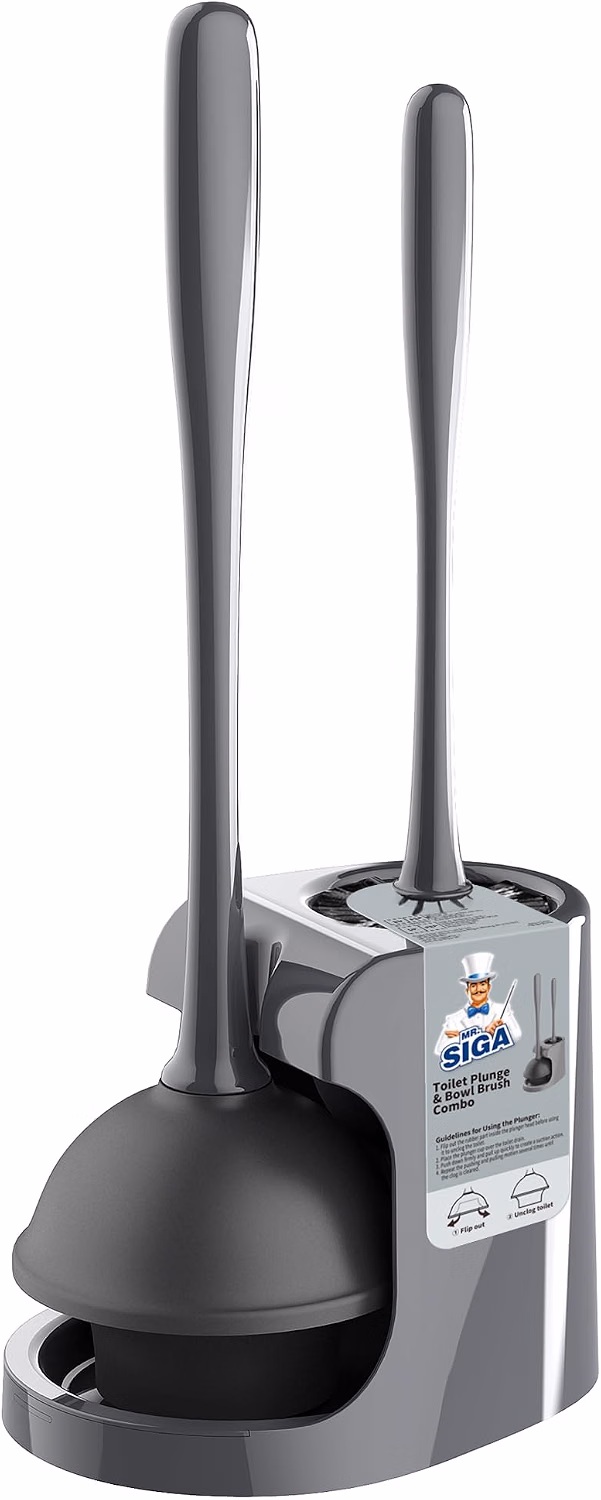 MR.SIGA Toilet Plunger and Bowl Brush Combo for Bathroom Cleaning, Gray