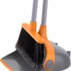 MR.SIGA Broom and Dustpan Set with Adjustable Long Handle, Gray & Orange