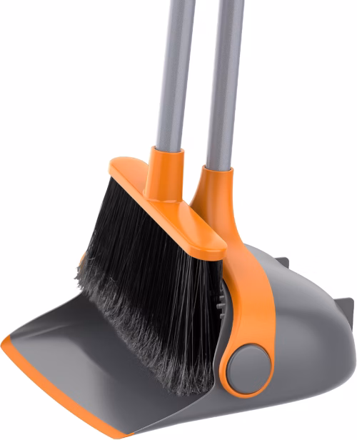 MR.SIGA Broom and Dustpan Set with Adjustable Long Handle, Gray & Orange