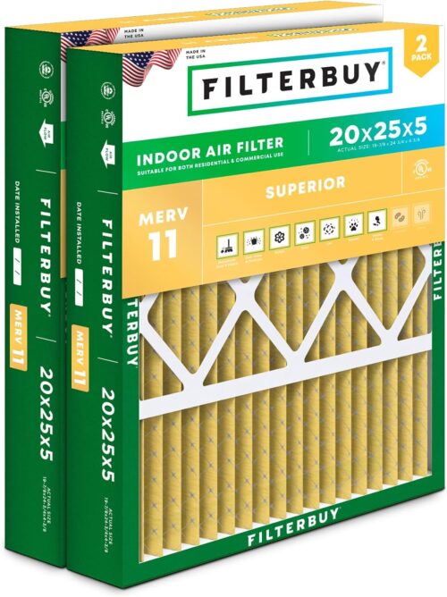 Filterbuy 20x25x5 Air Filter MERV 11 Pet & Allergy Defense (2-Pack)
