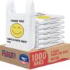 Fuxury 1000 Count White Happy Smiling Face Thank You Plastic Bags with Handles 11.5 x 6.5 x 21" Have a Nice Day T-shirt Bags