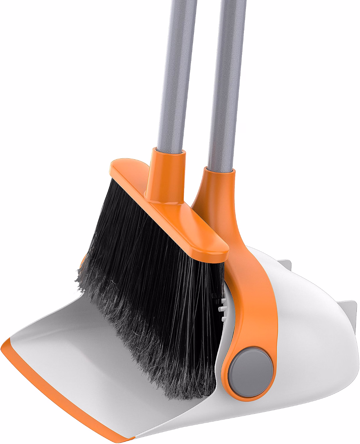 MR.SIGA Broom and Dustpan Set with Adjustable Long Handle, White & Orange